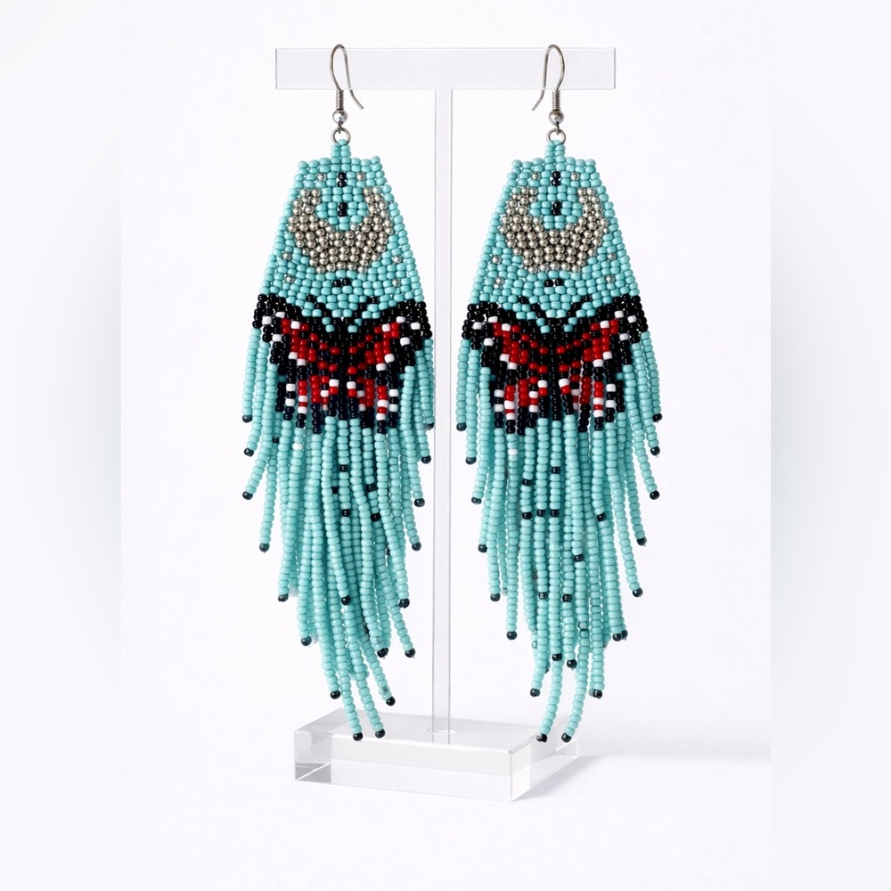 Beaded Butterfly Fringe Earrings